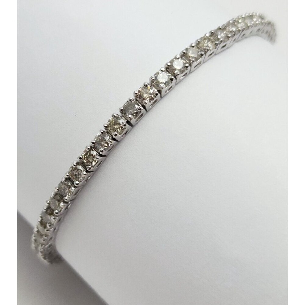 14K Solid White Gold Designer Round Cut Diamond Tennis Link Bracelet 7" Length